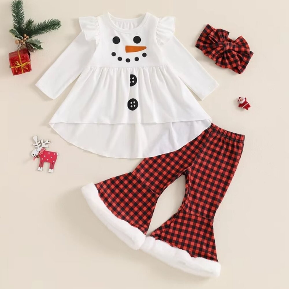 Snowman Girls Bell Bottoms Christmas Outfit Set